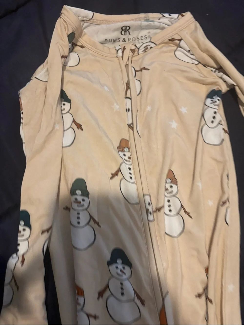 Bums and RosesZip-Front One-Piece Pajama - Beige 3T
